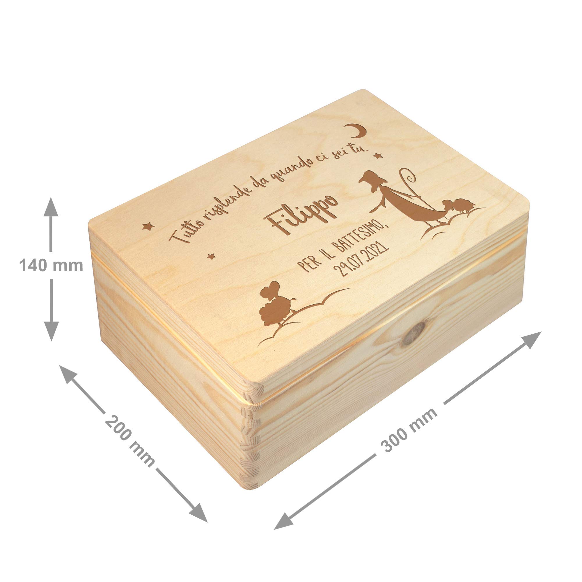 Casa Vivente Confezione Regalo in Legno con Incisione per il Battesimo Personalizzata con Nome e Data, Scatola dei Ricordi Portaoggetti, Accessori Decorativi Cameretta