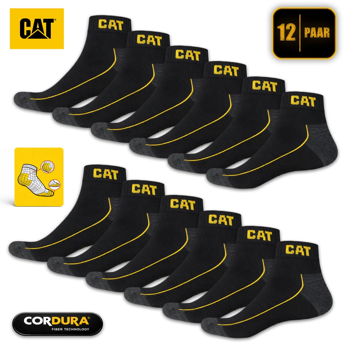 CAT Caterpillar ROBUST WORK SNEAKERS - Calzini da lavoro, in cordura rinforzati, suola in spugna ammortizzante, 39-46