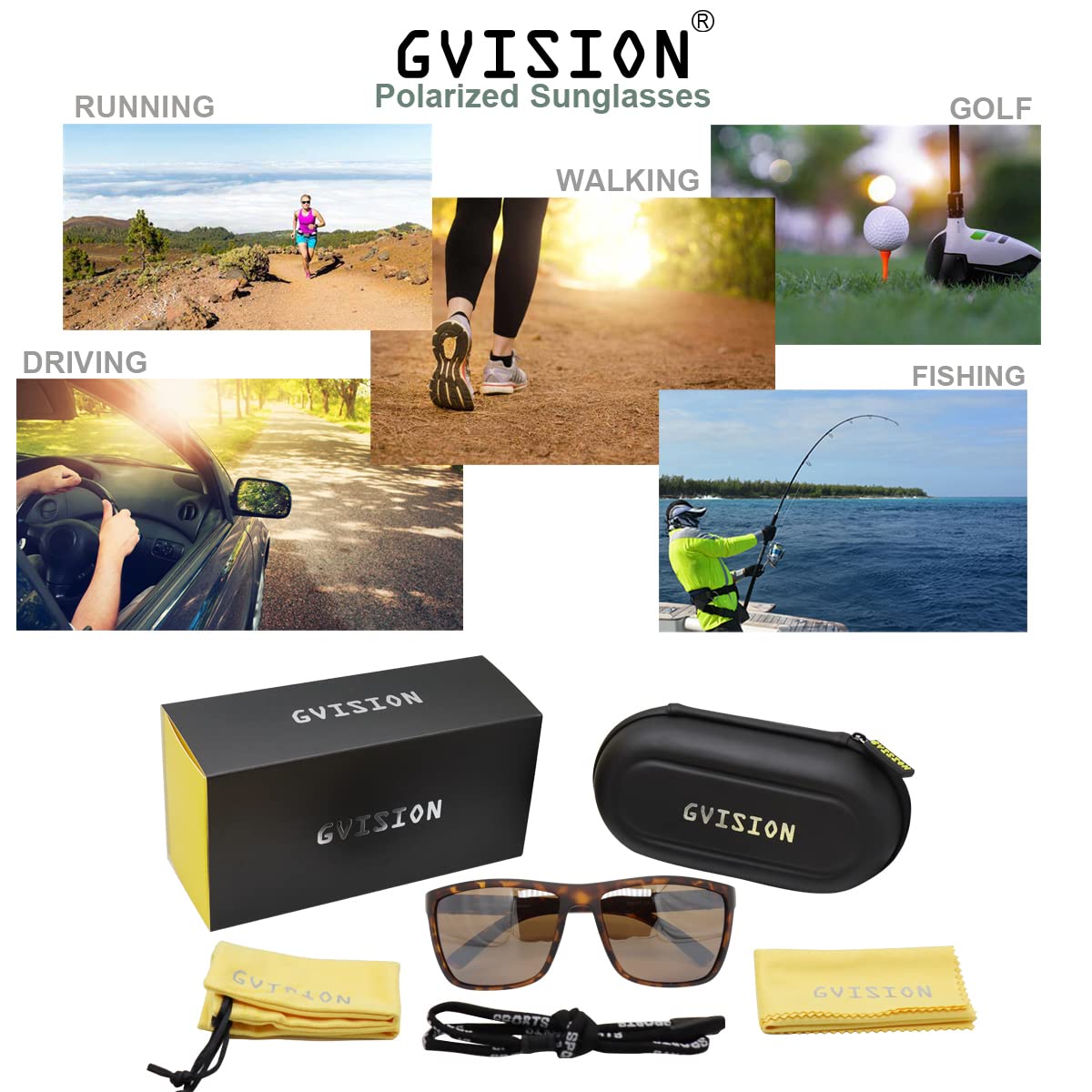 GVISION Okulary sportowe dla kobiet mężczyzn spolaryzowane wędkarstwo jazda golf kwadrat ochrona UV400