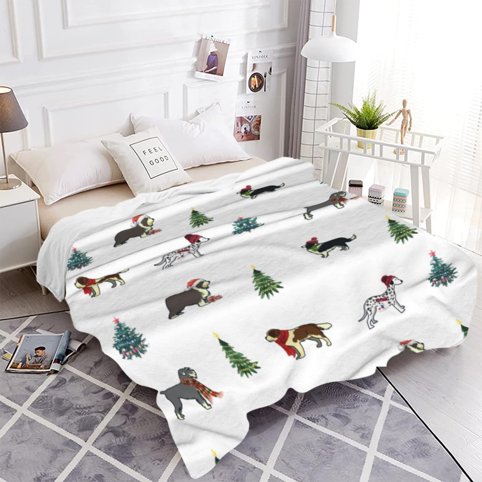 JOOCAR Christmas Dog Throw Blanket Cute Cartoon Dog Blanket Winter Festival Gift Cozy Soft Lightweight Flannel Plush Blankets for Bed Couch Living Room Sofa Chair,40x50 Inch - Image 3