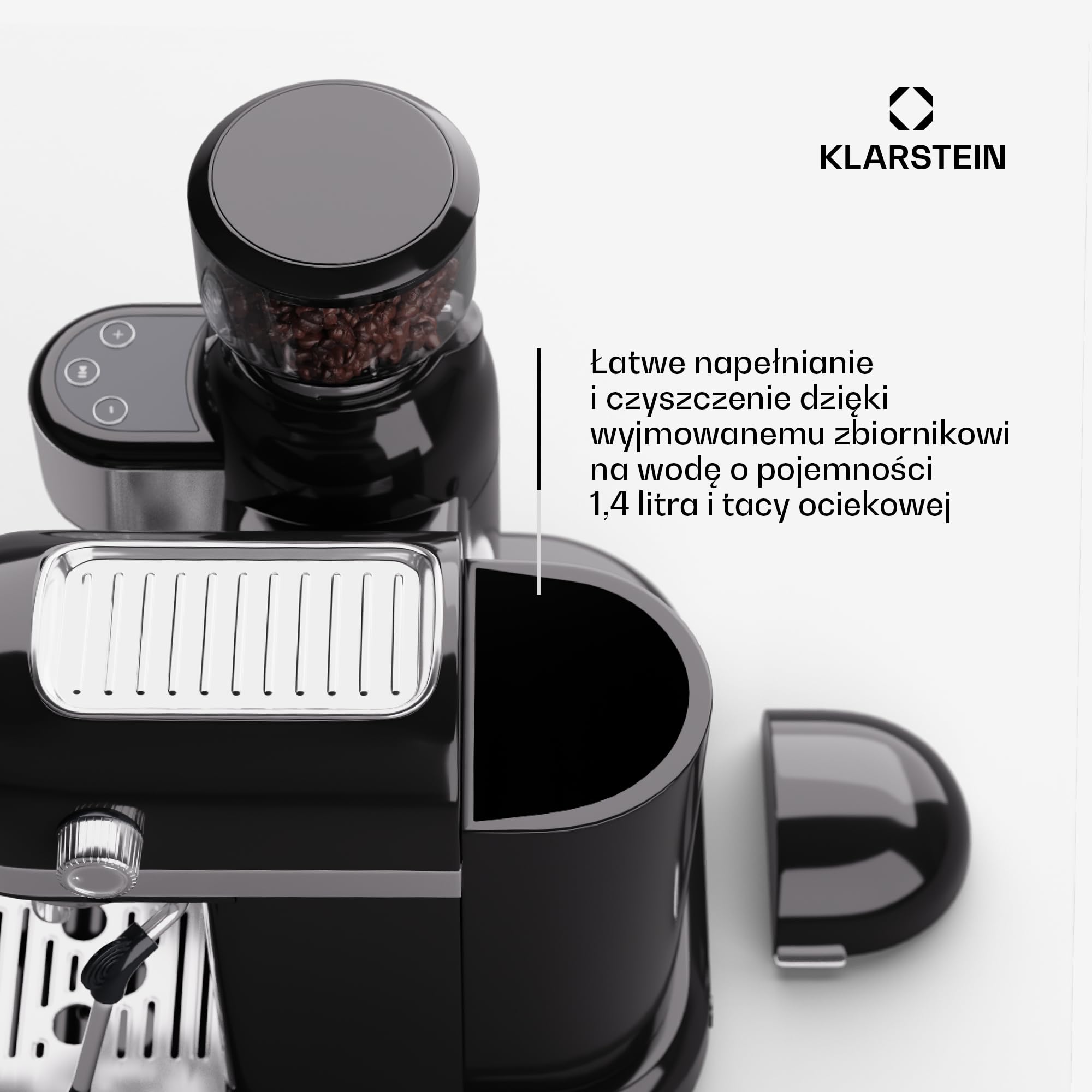 Klarstein Ekspres do espresso ze spieniaczem do mleka, 1,4 l retro mini ekspres do espresso z sitkiem, 1550 W, mały, zbiornik na mleko 0,5 l, blok termiczny, ekspres do kawy cappuccino