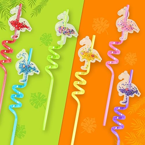 Miniatura 2 de 24 suministros para fiesta de cumpleaños de flamenco, pajitas de flamenco con purpurina con 2 popotes, cepillo de limpieza para niños, flamencos,