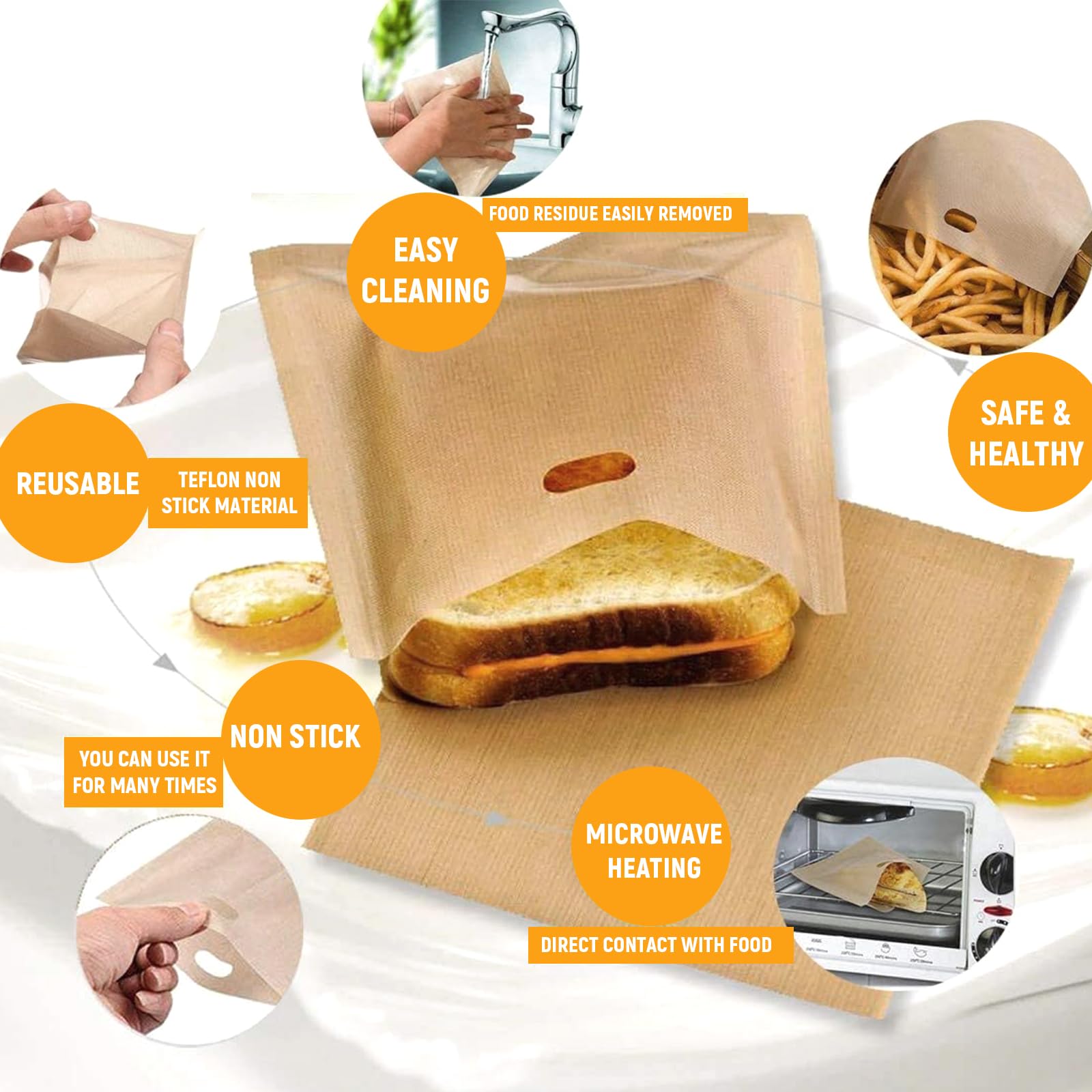 12 stuks herbruikbare toastzakjes, niet-klevend, voor toast, pizza, panini, snacks, hittebestendig, voor broodrooster in de magnetron