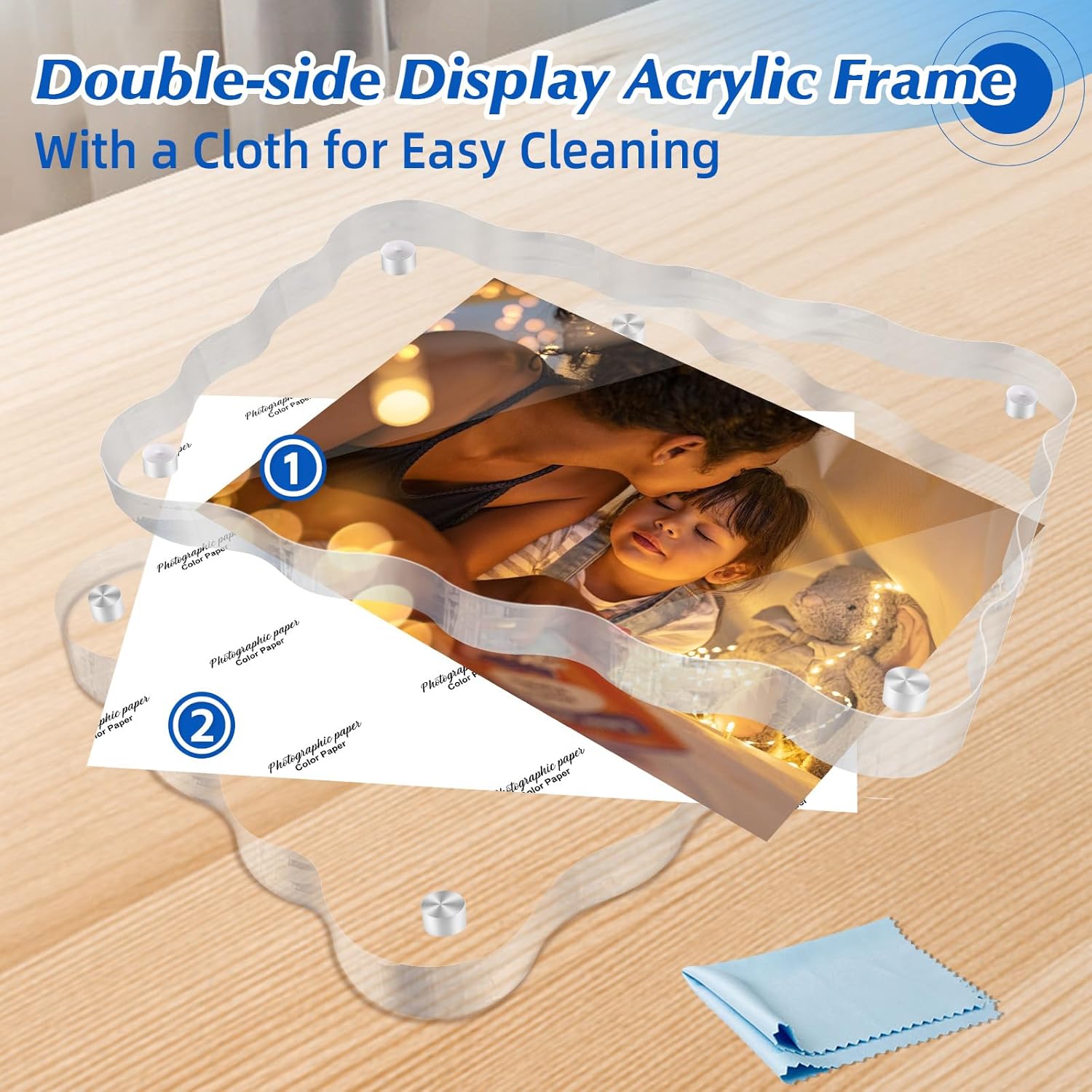 4x6 Acrylic Picture Frame 3 Pack, 10+10mm Thicker Magnetic Acrylic Frame, Double Sided Display, Anti-fading, Clear Block Scalloped Photo Frames Freestanding for Desktop Display