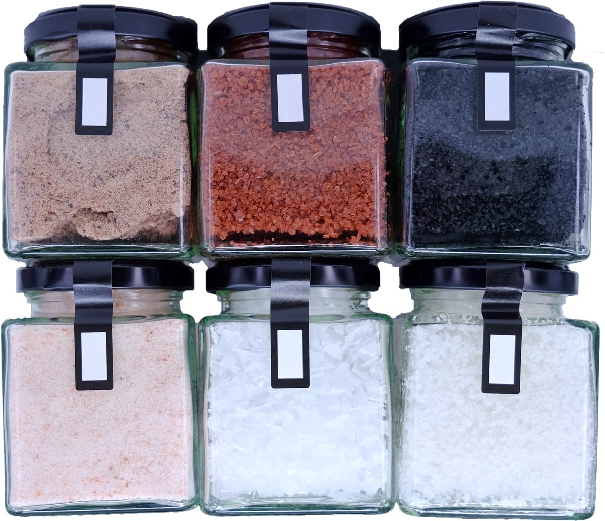 DAMUNE Sales Gourmet: Sal Negra Hawai (200g), Sal Roja Hawai (200g), Flor de Sal Delta del Ebro (150g), Sal en Escamas Chipre (100g), Sal Rosa (200g) y Sal Kala Namak (200g)