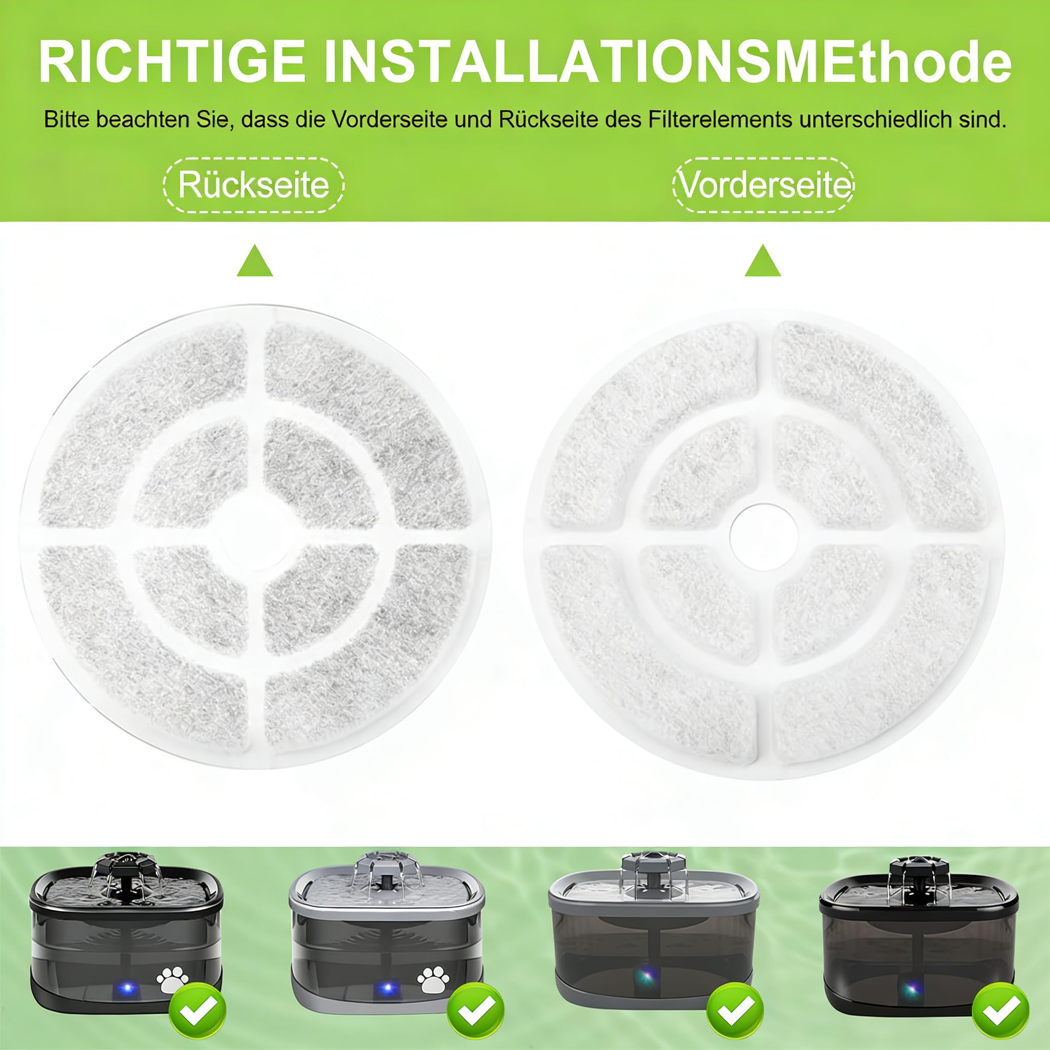 17,8 cm Hunde-Wasserbrunnenfilter, Dreifach-Filtrationssystem, Haustier-Hundebrunnen-Filterersatz, 18 cm große Filter für Sibays 9,5 l Hundenapffilter (6 Filter + 6 Schwämme)