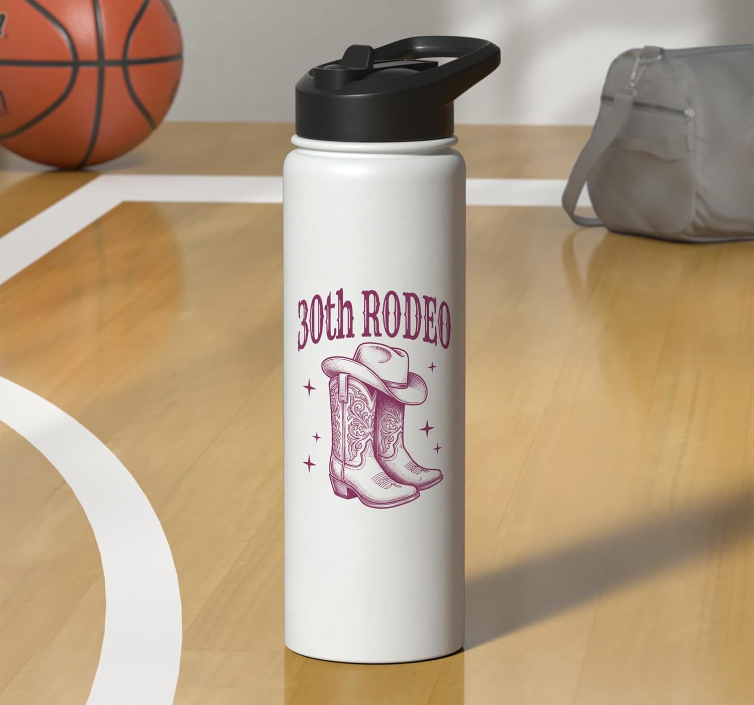 30th Birthday Rodeo | Western Cowgirl Boots & Cowboy Hat Stainless Steel Insulated Water Bottle