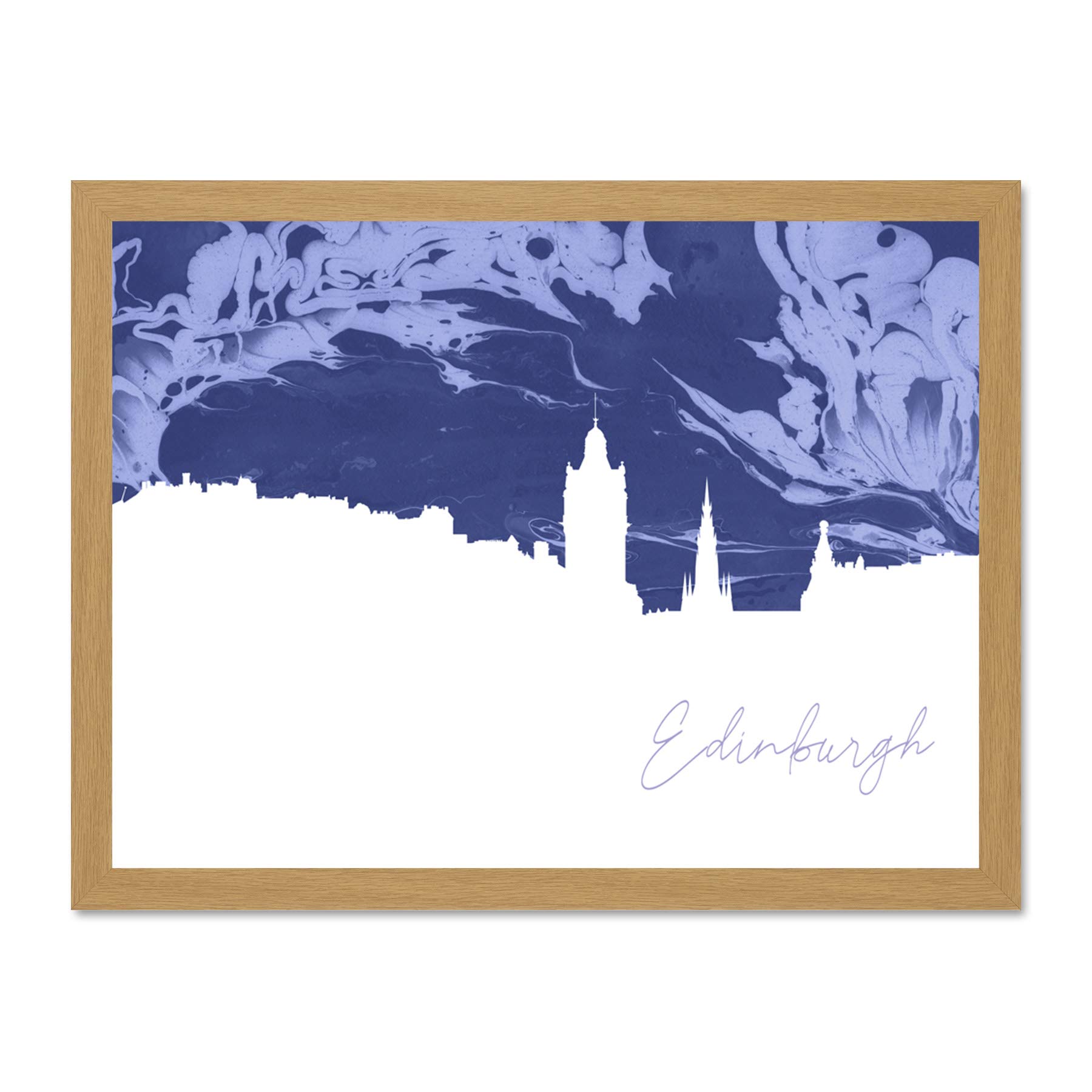 Scotland Edinburgh Cityscape Marble Blue Large Framed Art Print Poster Wall Decor 18x24 inch