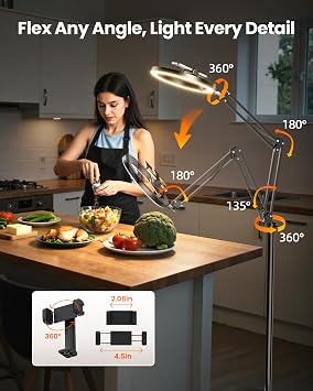 (Product A) 10 Ring Light Overhead with Floor Stand and (Product B) 2300Lumens 10 Full Screen Ring Light for Computer with Flexible Phone Holder