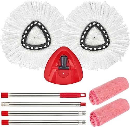 Matthew - Kit de cabezal de repuesto para trapeador giratorio, base, mango compatible con fregona giratoria de microfibra EasyWring, 2 cabezales de