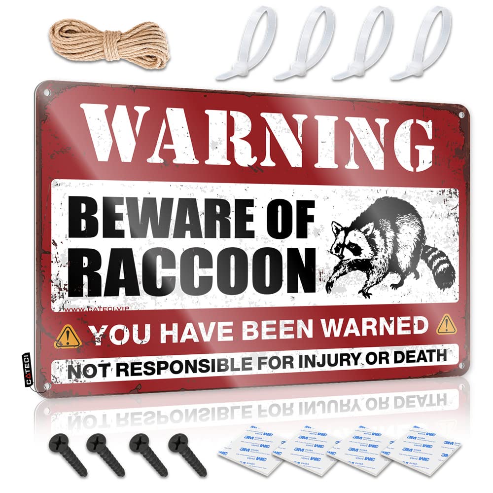 STWNVOITV Mancave Signs And Decor Beware Of Raccoon Sign Funny Warning Signs Tin Wall Decor(30X40CM)