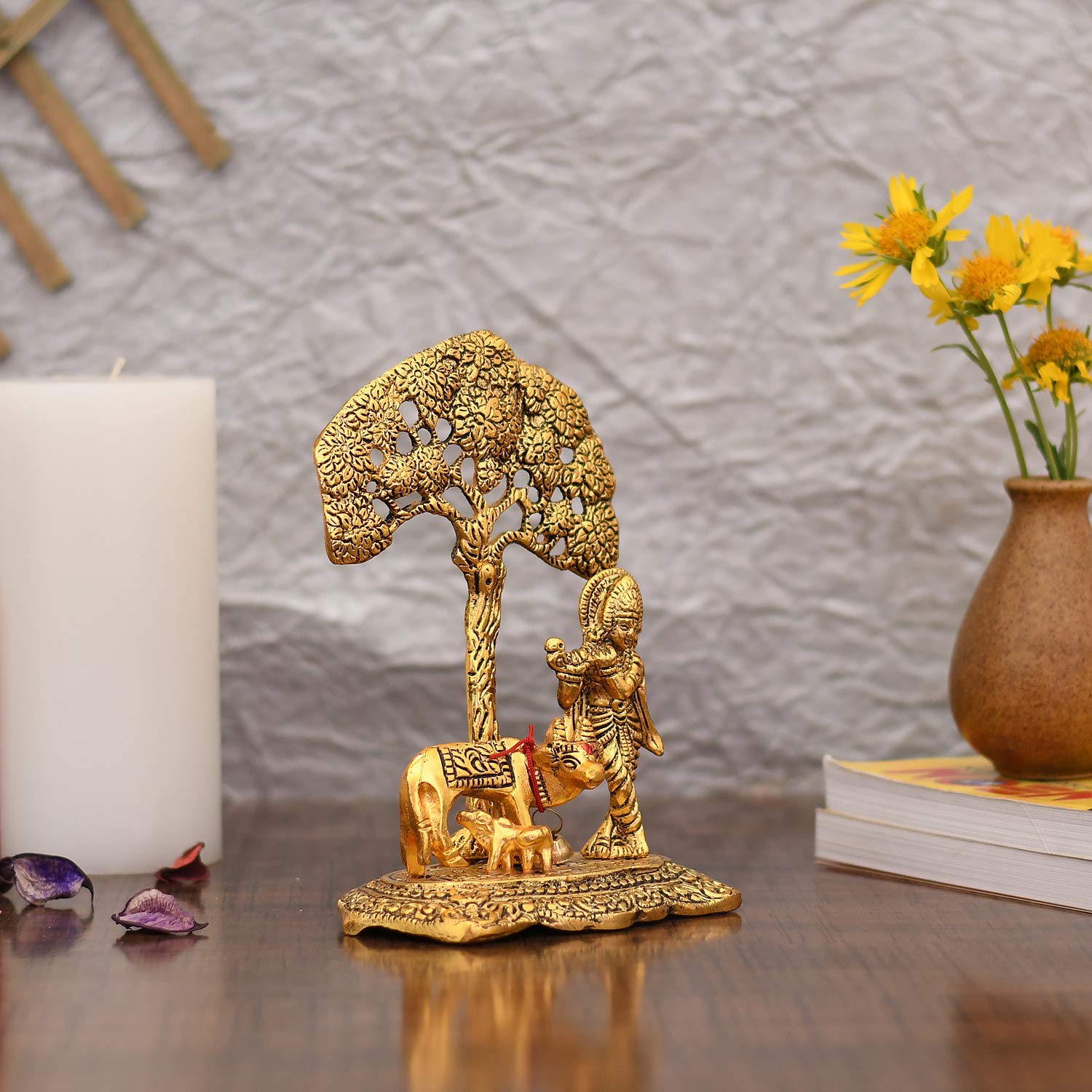 Collectible India Metal Krishna Idol Murti with Kamdhenu Cow - Gold Plated Showpiece (Set of 25) - Image 4 thumbnail