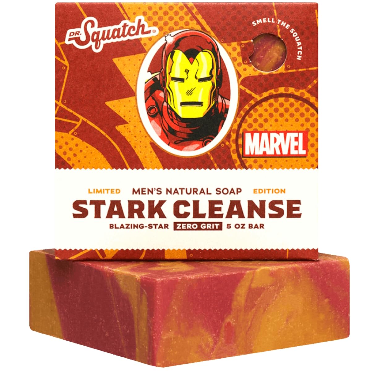Dr. Squatch Stark Cleanse – Iron Man - Marvel - Avengers - All Natural Soap Bar for Men with Blazing-Star and Coconut Oil Zero Grit – Handmade in USA