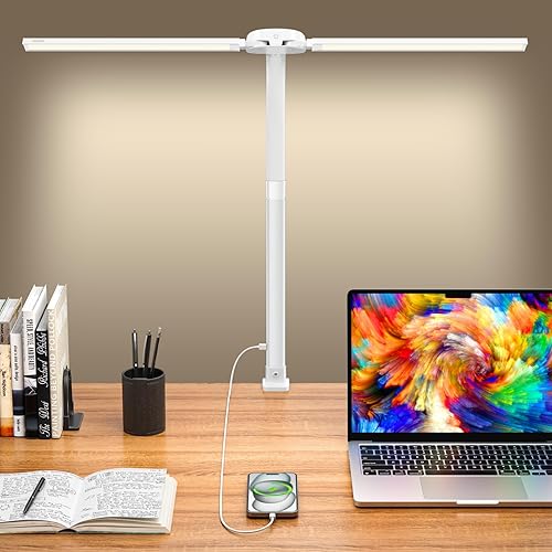 Lámpara de escritorio LED con puerto de carga USB, lámpara dual de arquitecto para oficina en casa con iluminación ambiental, 24 W, ultra brillante,