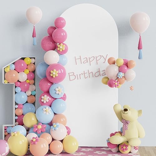 Miniatura 1 de Fomcet Cubierta de arco de boda de 6 pies, color blanco, de 2 caras, de elastano, ajustada, cubierta de arco de tela, cubierta de arco superior