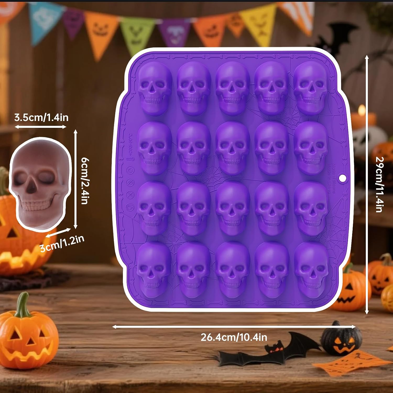 NiHome 20 Cavities Silicone Skull Mold for Baking Chocolates Making, Purple