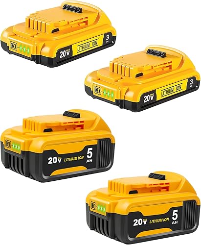 PTOOMLE Paquete de 4 piezas de repuesto para batería Dewalt de 20 V, 5.0 Ah y 3.0 Ah