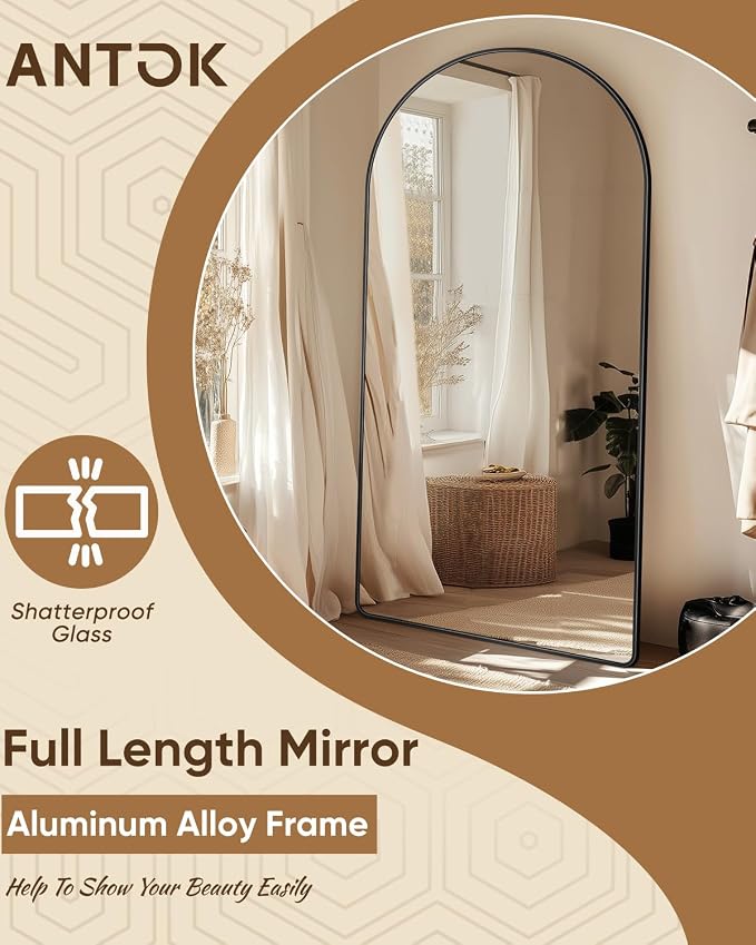 Antok 58"x21" Full Length Mirror, Floor Mirror with Stand, Leaning, Standing or Hanging, Black