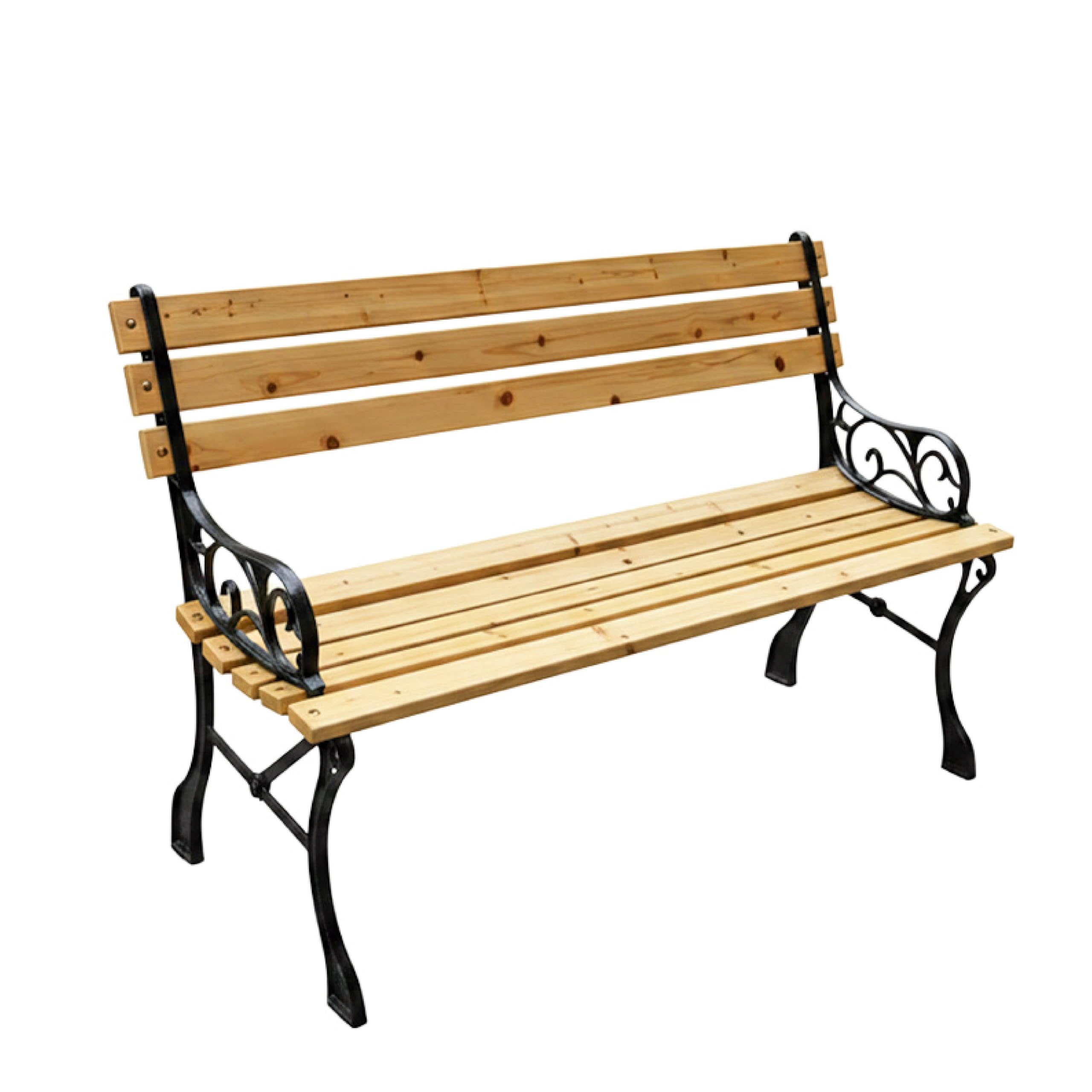 Baroni Home Panchina da Giardino in Legno e Ghisa Decorata, Panchina Esterno 2-3 Posti con Schienale e Braccioli, per Giardino, Terrazzo, Balcone e Patio, 122x50x70 cm