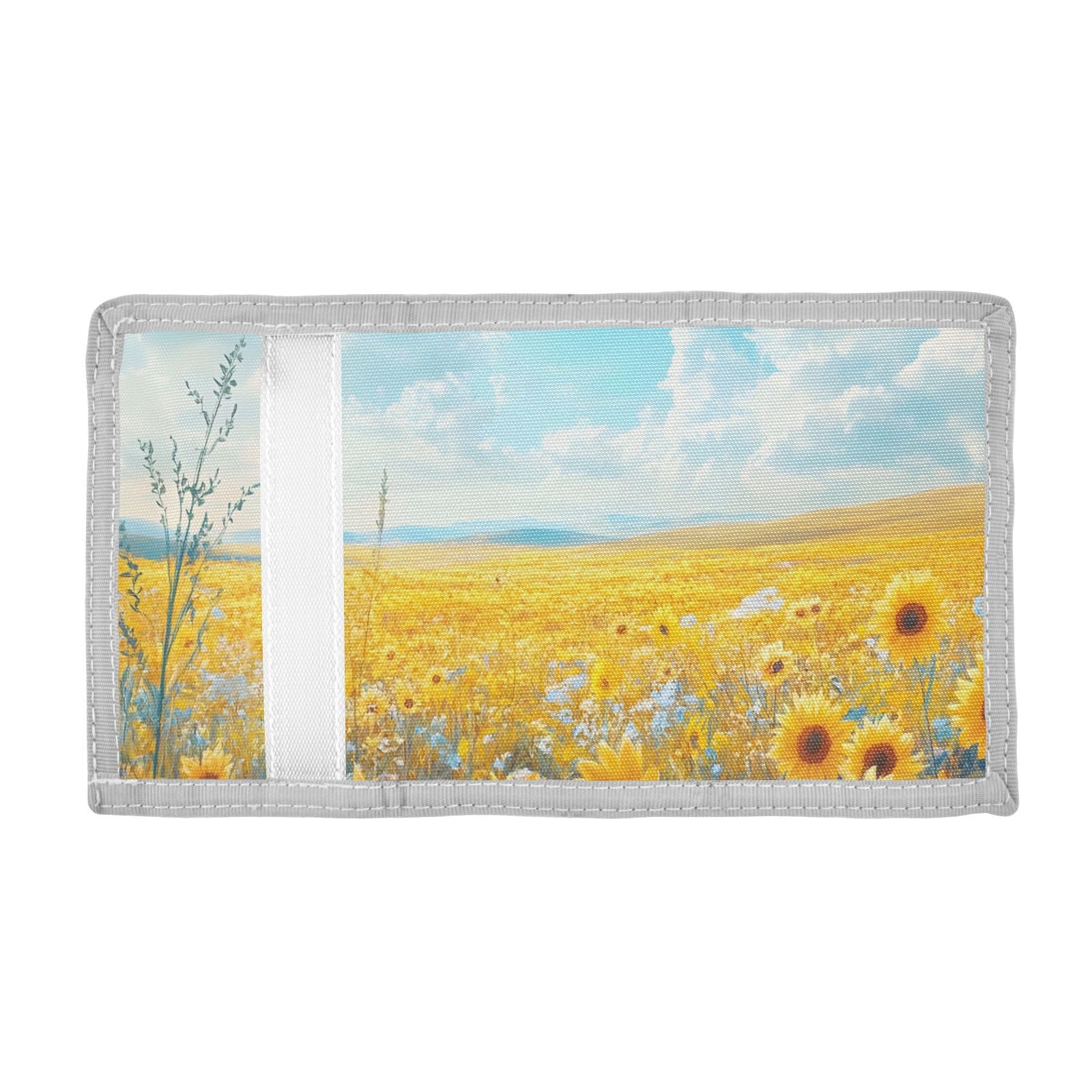 FOLIOSA Kids Wallet for Boys Girls Sunflower Field Print Youth Wallet with Zipper Pocket Card Holders, Novelty Wallet 4.9×2.9 in