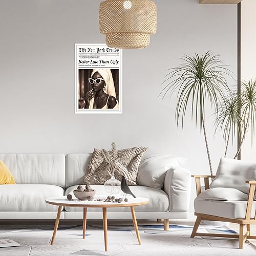 Miniatura 9 de Póster de moda con texto en inglés Better Late Than Fe, impresiones en lienzo de periódico de moda, retro, negro, femenino, arte de pared,