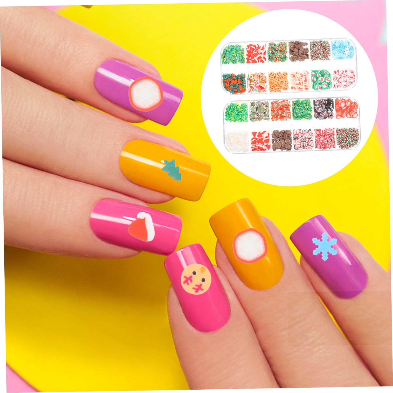 2 Boîtes Boîtes Décorations Ongles Pâte Polymère de Noël Accessoires DIY Compartiments Décoration Ongles Festive Hivernale