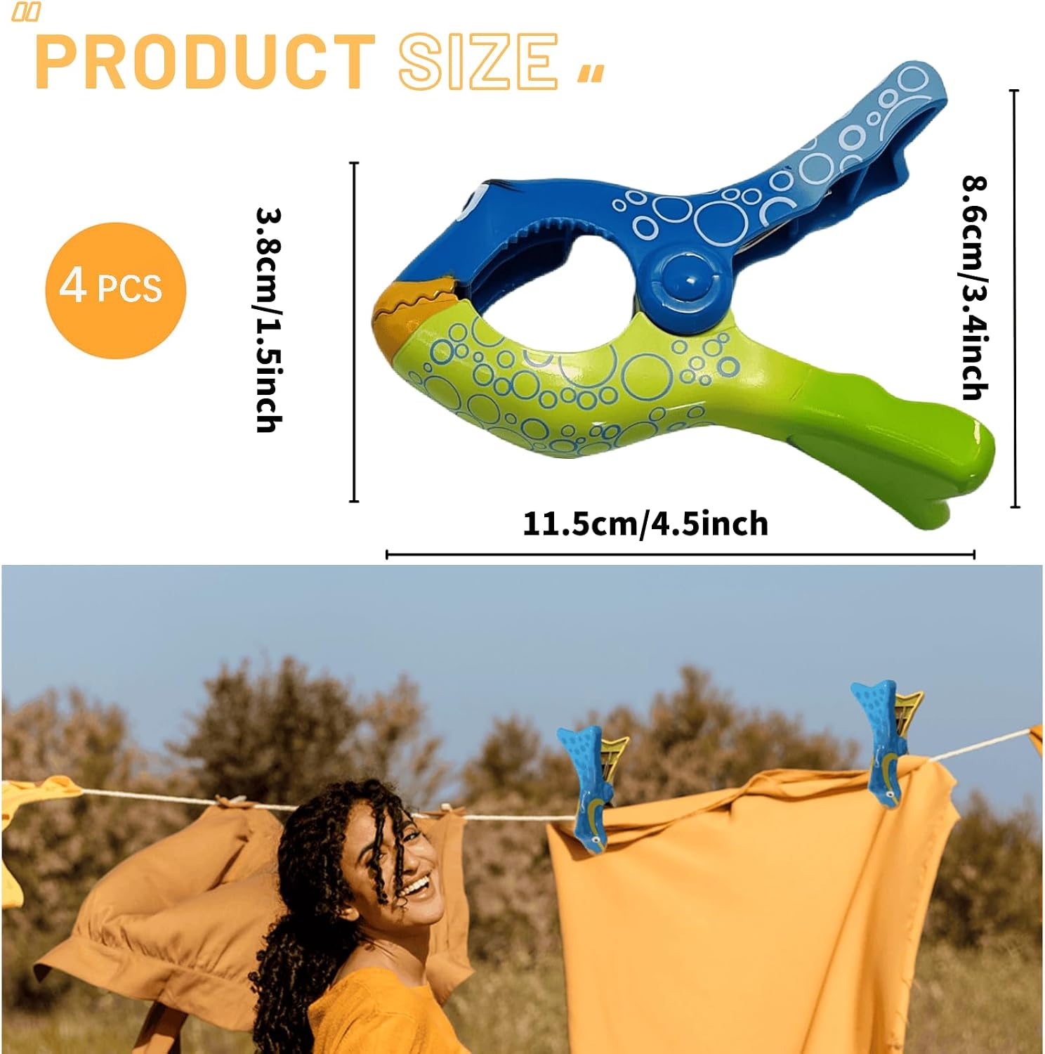 Wezdopu 4PCS Beach Towel Clips Anemonefish Towel Clips for Beach Chairs Large Clips for Drying Quilt Clothes Patio Beach Accessories (Pack of 3) image 5