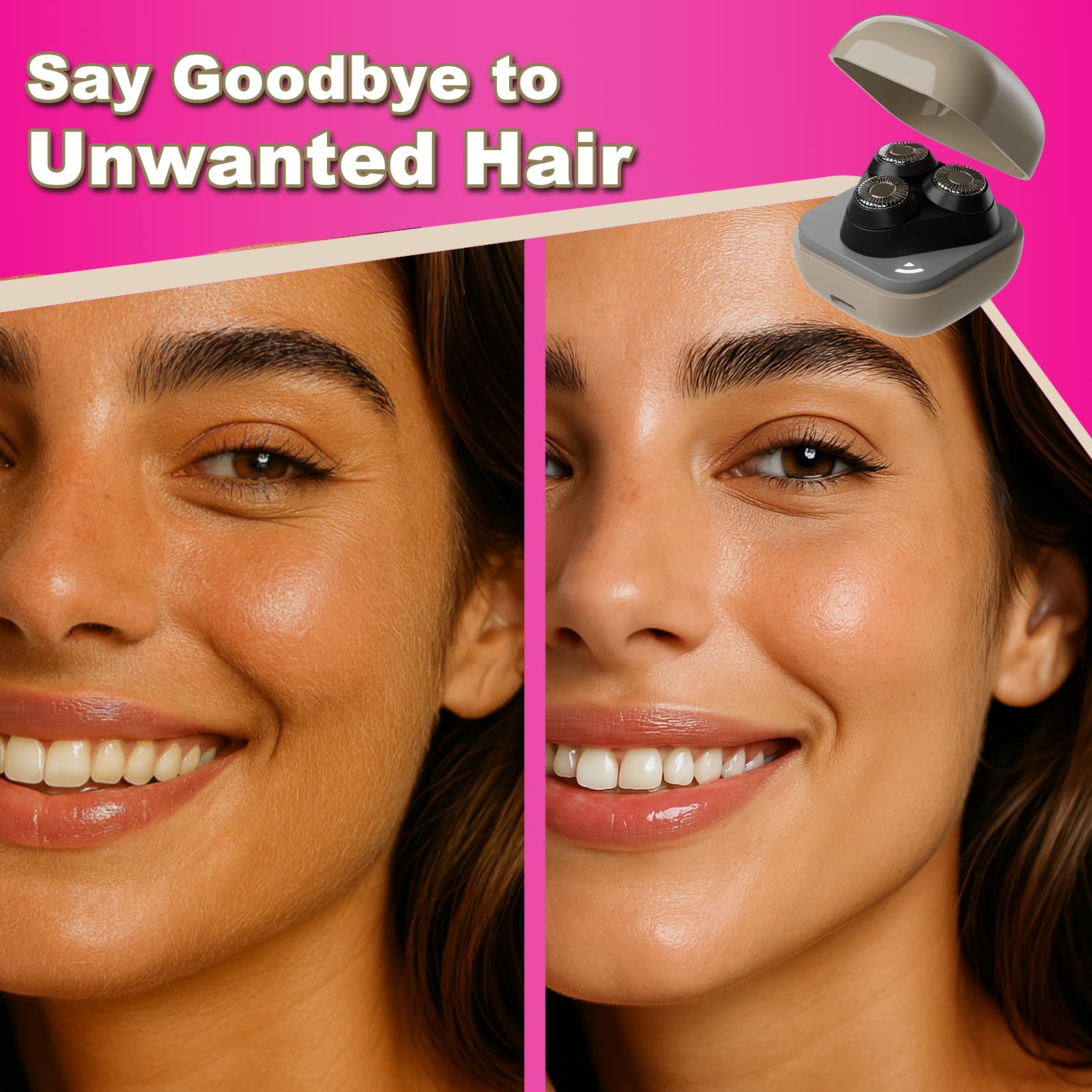 Depilación facial para mujeres, maquinilla de afeitar giratoria de hoja flotante 3D, afeitadora eléctrica húmeda y seca, depiladora portátil y recargable por USB para cara, labio superior 3