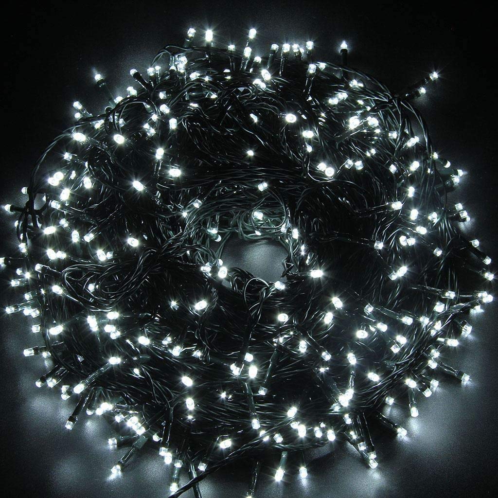 Shatchi 75M Outdoor String Fairy Lights 750 Cool White LEDs Timer Function Green Cable