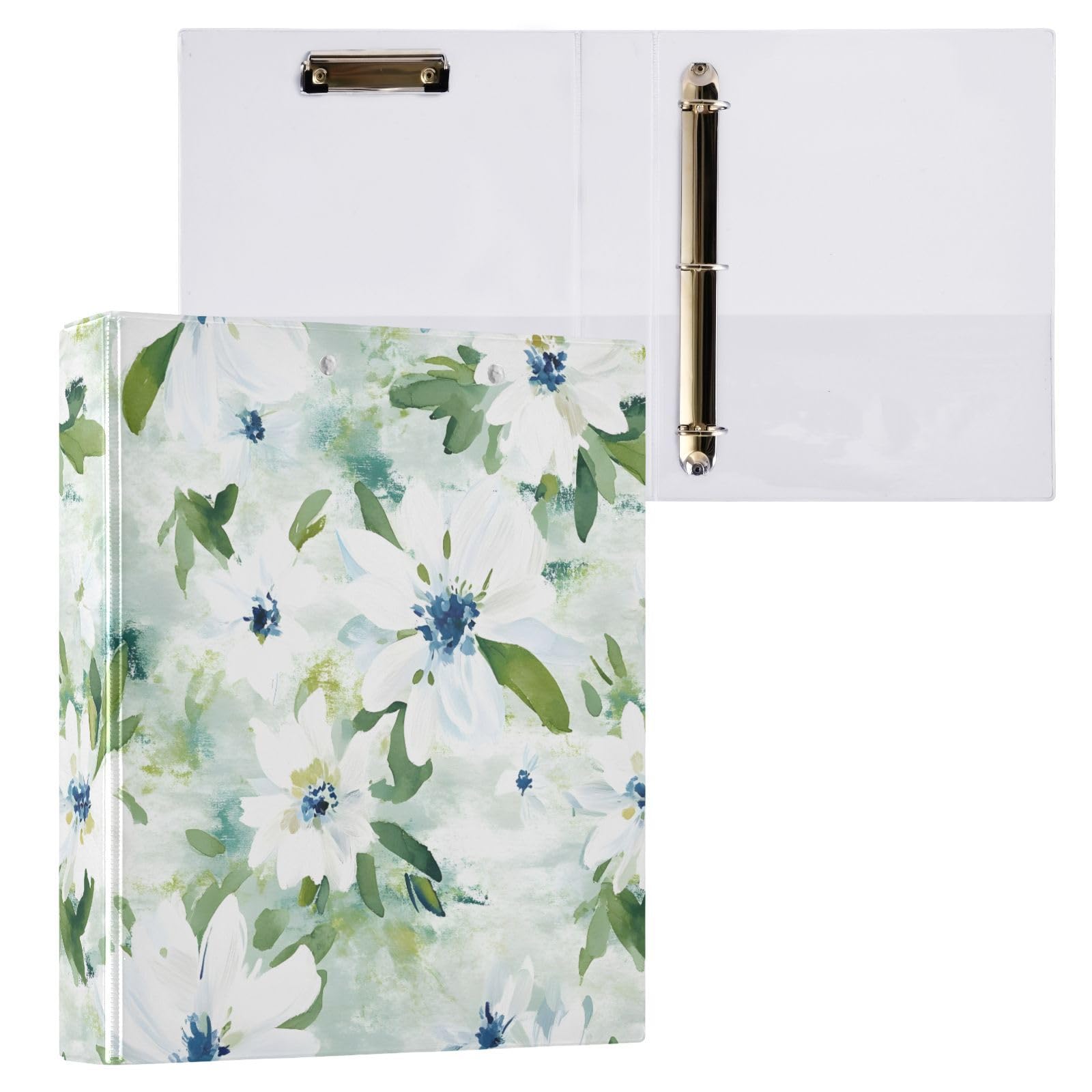 Set di 2 raccoglitori con 3 anelli da 1,5 pollici con motivo floreale bianco con clip in metallo formato lettera per casa e ufficio