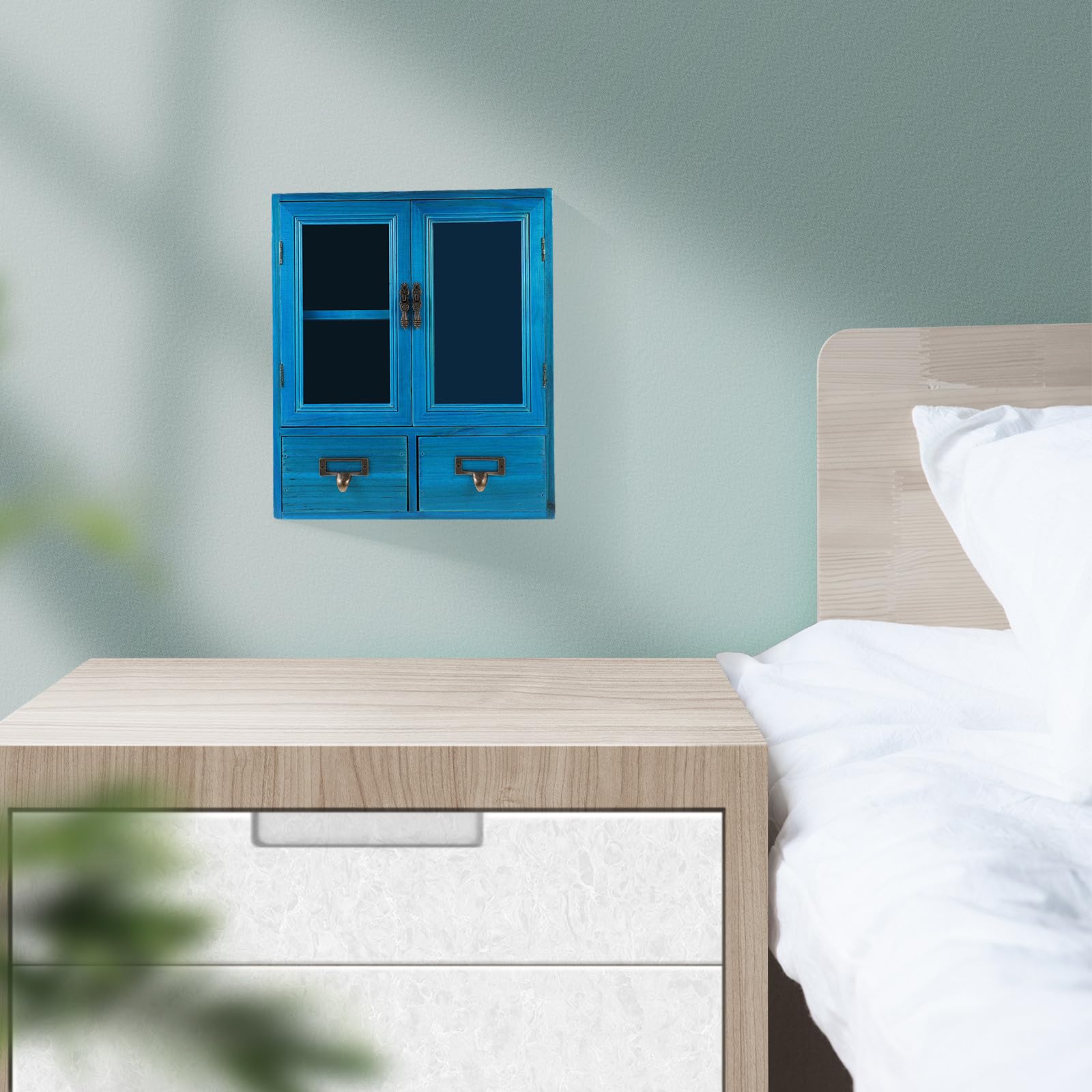 INOOMP Azul Armario de Pared Doble Puerta de Madera Vintage