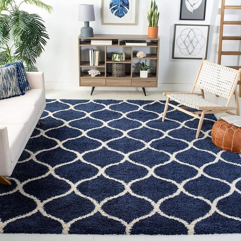 Image of Carpet for Living Room 5X7 FEET Modern Soft Shaggy Carpet Thick, Fluffy & 2 inch Pile Shag Rug for Your Kids Room, Bedroom & Livingroom (Blue Moroccan)