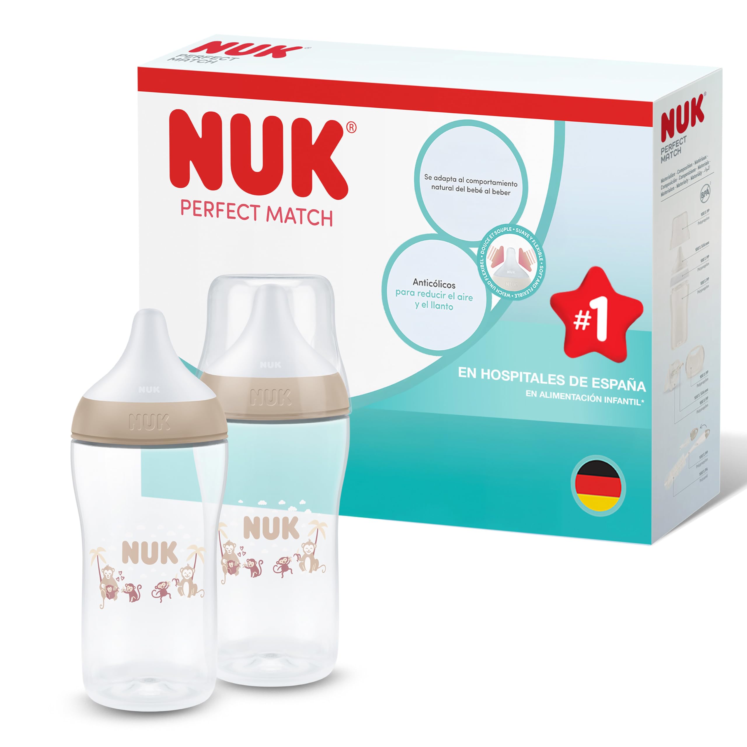 NUK Perfect Match Biberón | 0+ meses | 150 ml | Biberón anticólicos | PP | Indicador de control de temperatura | Hipopótamo | 1 unidad — view 12