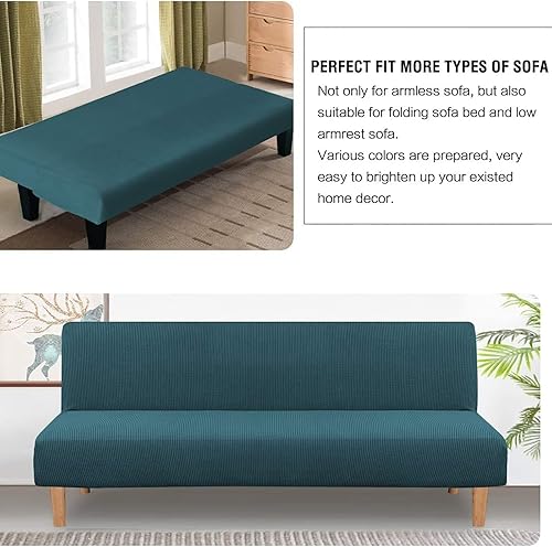 Miniatura 4 de Funda protectora elástica sin brazos para sofá cama, con textura elástica, tela jacquard a cuadros pequeños, lavable a máquina