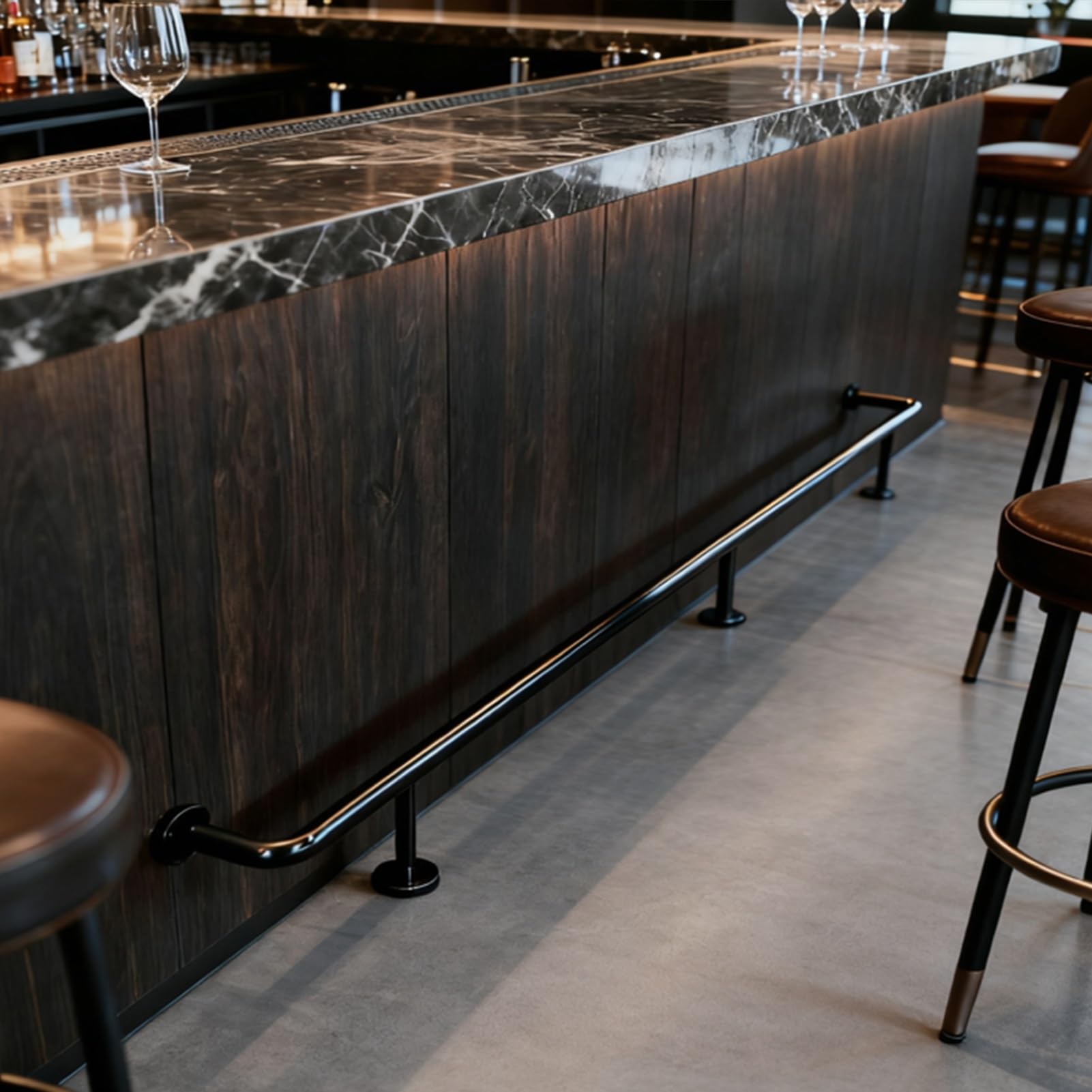 Barre d'appui en acier inoxydable pour îlot de cuisine et comptoir de restaurant, support de pied personnalisable avec matériel de montage