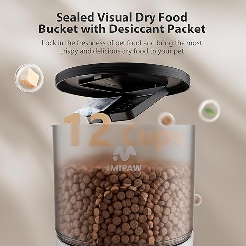 Miniatura 7 de IMIPAW Alimentador automático para gatos y fuente de agua, dispensador de alimentos secos temporizado, control de porciones programable, 1-6 comidas