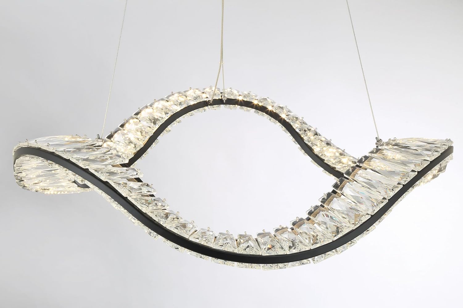 Minka Lavery 28331 1-Light Integrated LED Matte Black Wave Chandelier with Crystal Accents