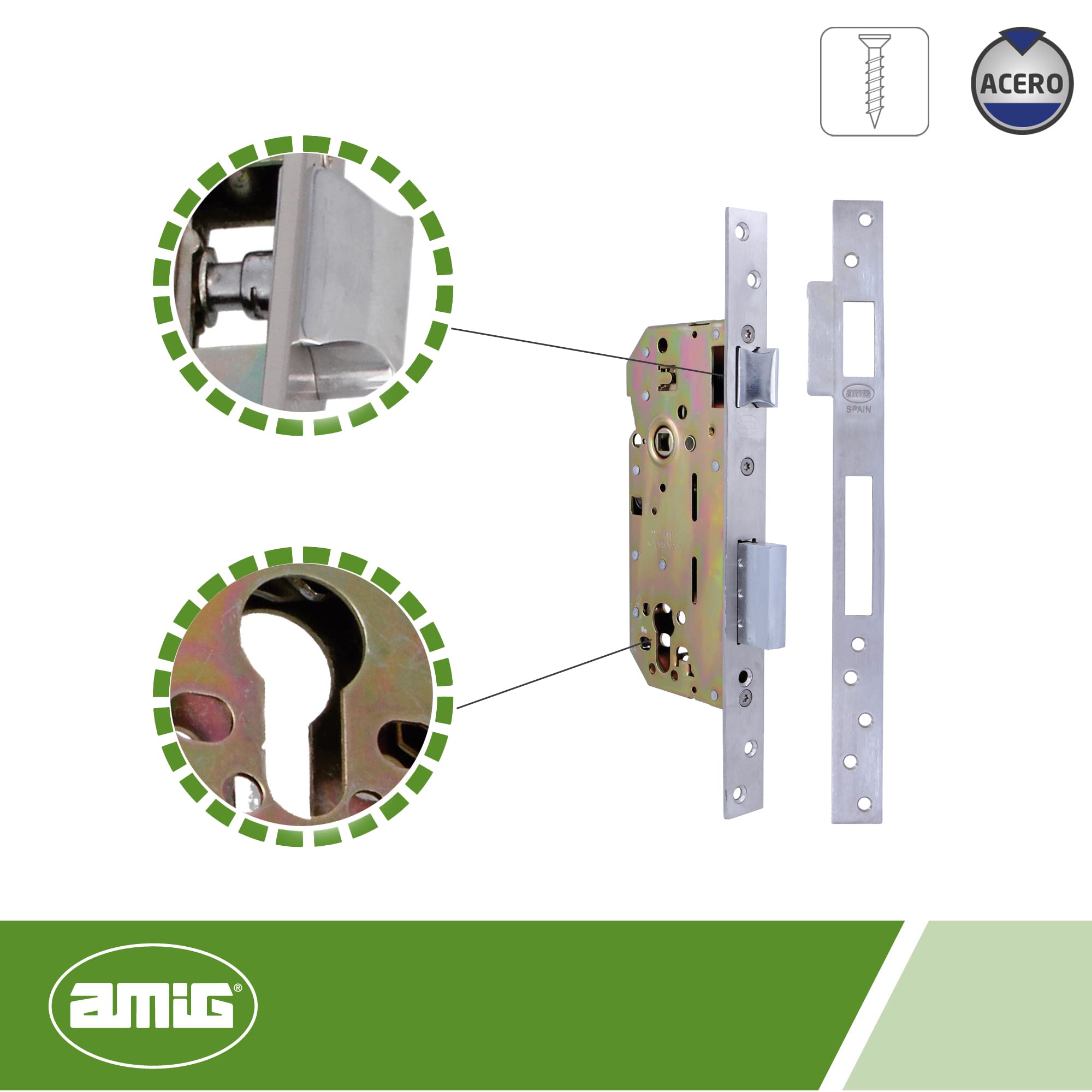 AMIG Einsteckschloss 230mm - Für Holztüren 50mm Entfernung Stahl
