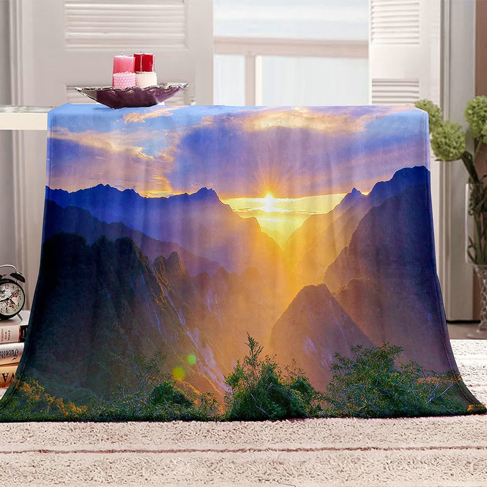 Aeici Couverture Polaire, Couverture Imprimée Enfant Couverture 160x200 cm Arbre Montagne Pierre Couverture Canapé Hiver Cadeau pour Adultes et Enfants