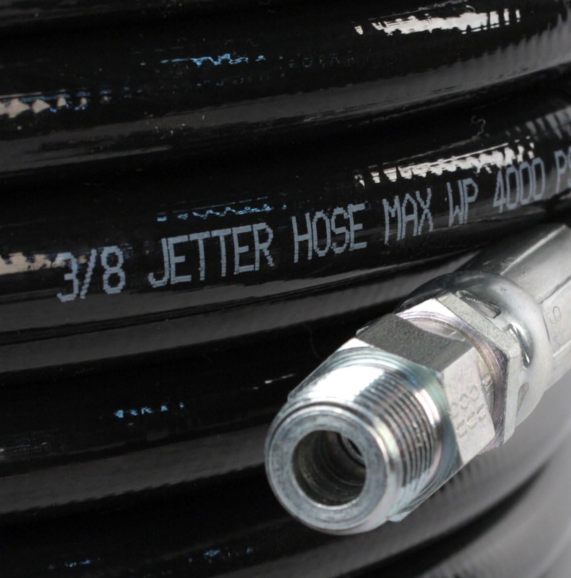 Schieffer 3/8in. x 300ft. 4000 PSI Thermoplastic Sewer Jetter Hose & 6.5 Orifice Button Nose Nozzle