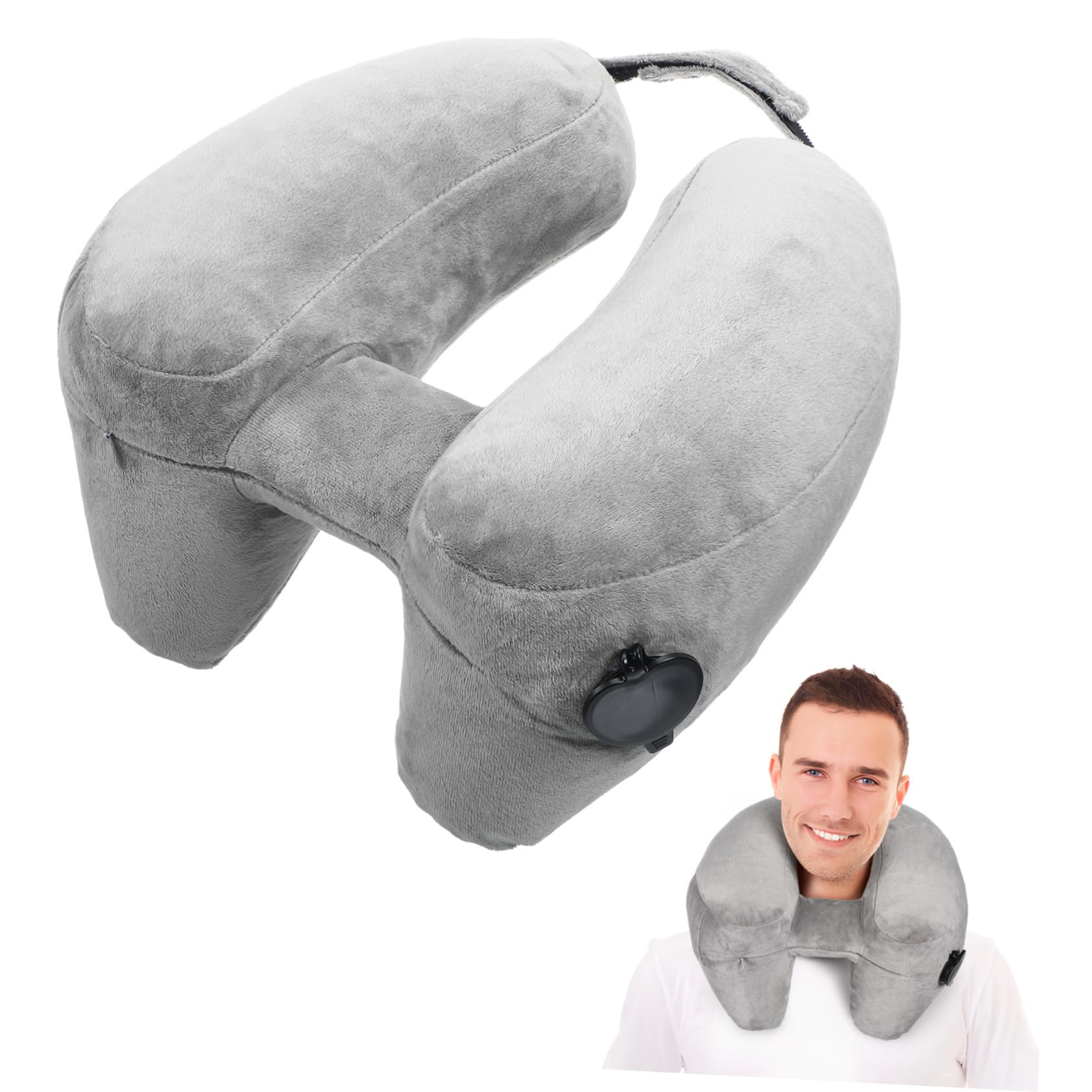 Oreiller de voyage gonflable compact en PVC avec capuche occultante intégrée
