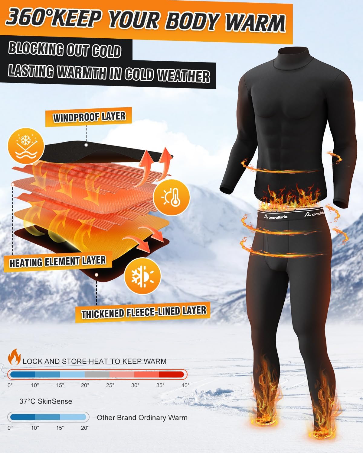 CL convallaria Long Johns Thermal Underwear for Men Soft Fleece Lined Base Layer Cold Weather Top Bottom Gift Set - Image 4