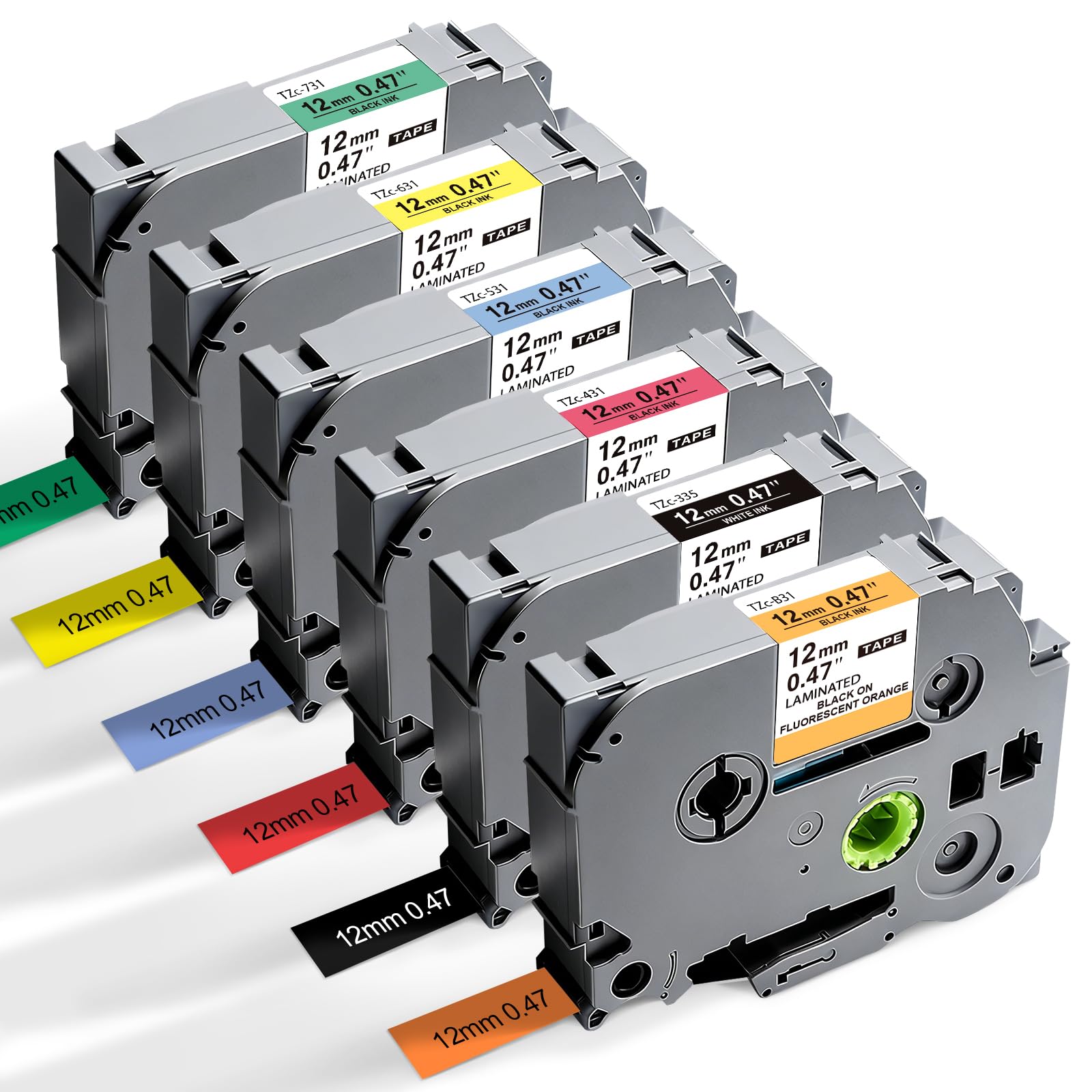 6Pk Replace for Brother Label Maker Tape Work with Brother P Touch Label Tape 12mm 0.47 Laminated Colored TZ 1/2" TZe-B31 TZe-335 TZe431-731 for
