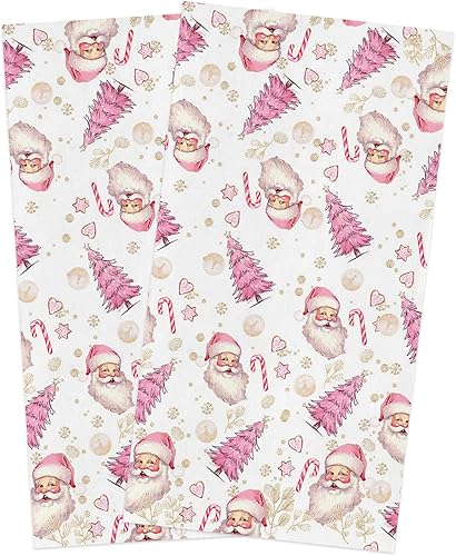 Image Duvet 2 Pack Cotton Kitchen Dish Cloths Towels, Pink Xmas Tree Candy Christmas Love Heart 18 x28 Inch Soft Absorbent Kitchen Decoration Hand