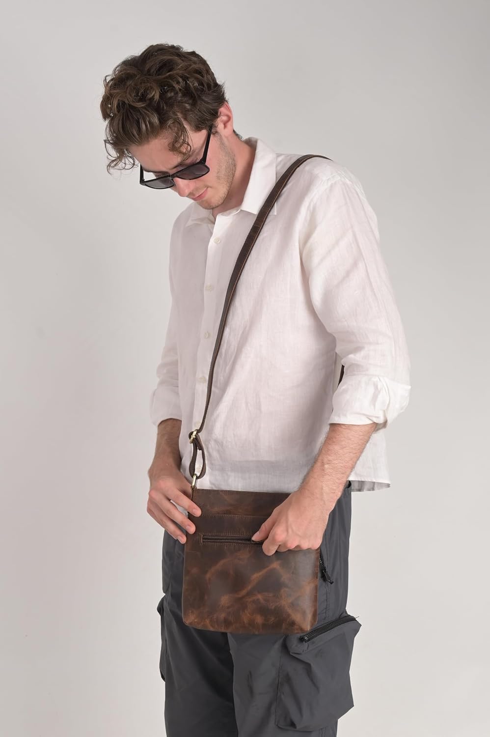 Genuine Leather Messenger Bag for Men, Crossbody Bags for Work Business