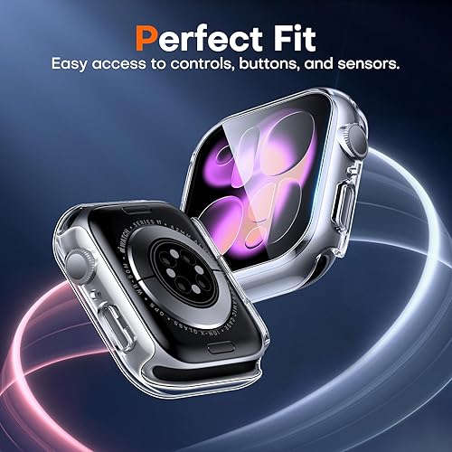 Miniatura 23 de Carcasas Tauri rígida, 2 unidades compatibles con Apple Watch SE Series 6, 5, 4, vidrio templado de dureza 9H integrado, delgada, a prueba