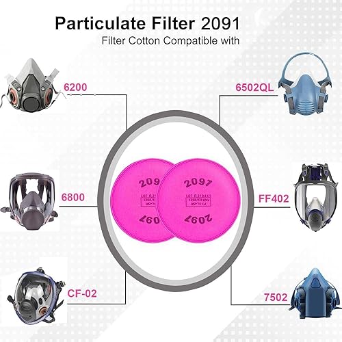 Miniatura 5 de 10 piezas (paquete de 5) 2091 P-100 filtro de partículas instalado en retenedor de filtro de repuesto para 6000 6200 6800 7000 FF-4 para trabajar la