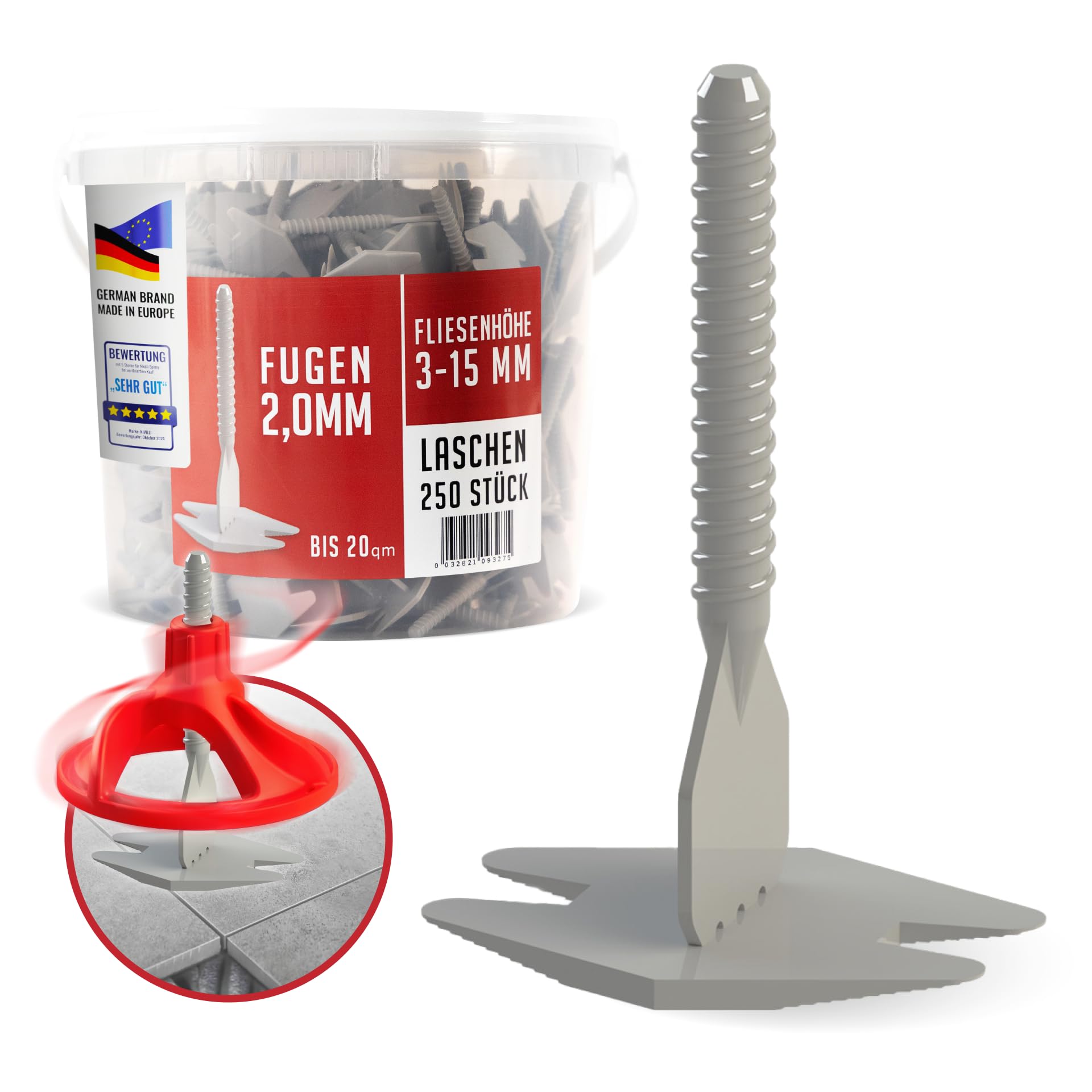 Spinny – 250 pieces pull tabs / joint width 2 mm – material thickness 3-15 mm / a technically levelling system