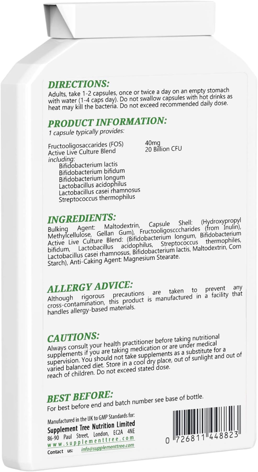 Bio Cultures Complex | 20 Billion CFU Per Vegan Capsule | 120 Targeted Release Capsules | Food Supplement
