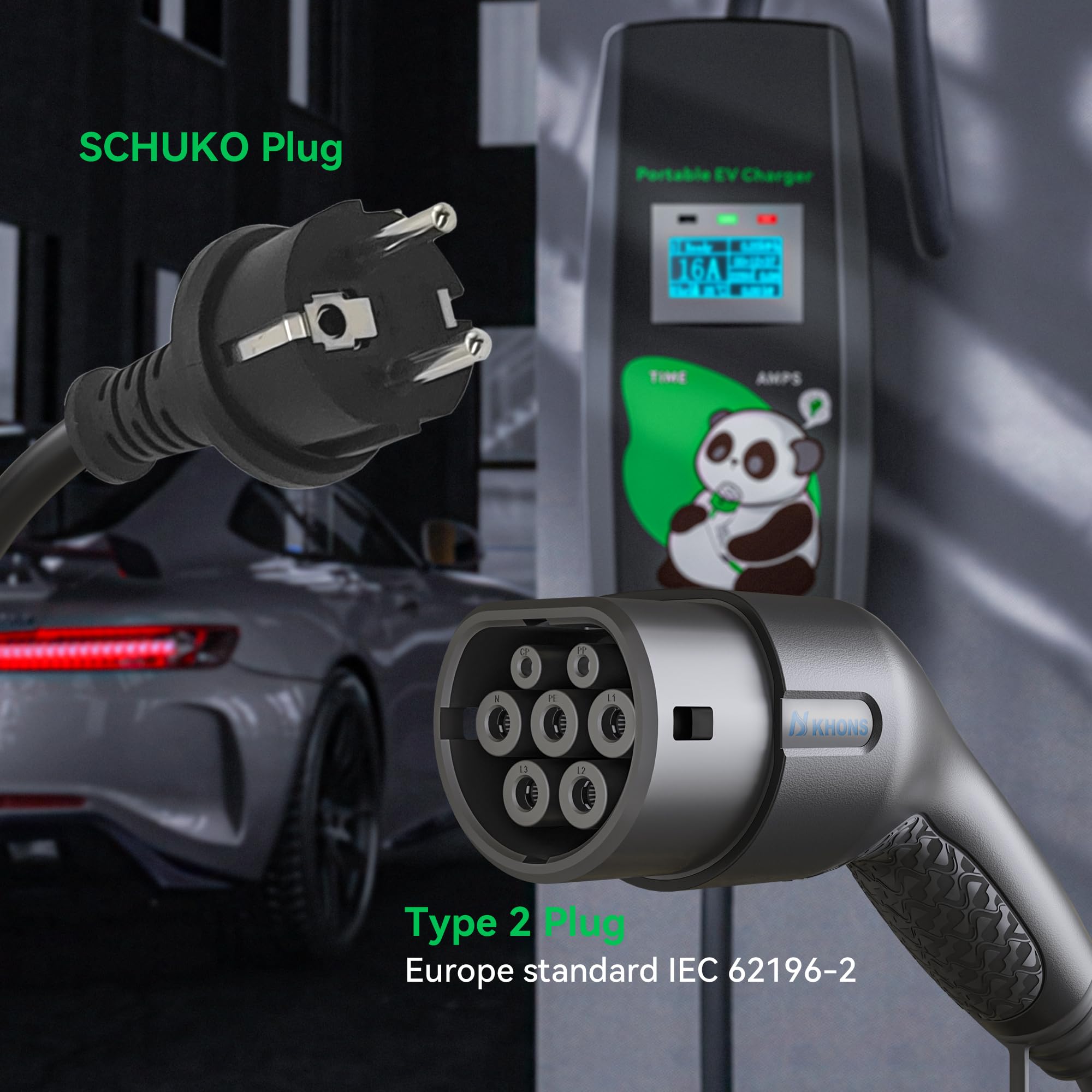 Mobile Wallbox 3.6KW mit Plug & Play, 5M, 16A, 1-Phasig, einstellbarem Strom & Timer, Typ 2 Ladekabel mit Schuko Stecker, Tragbares E-Auto-Ladegerät für IEC 62196-2